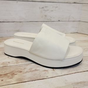 Reformation rue platform slide sandals in white leather